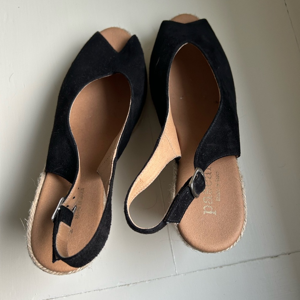 Black Suede Slingback Espadrille Sandals